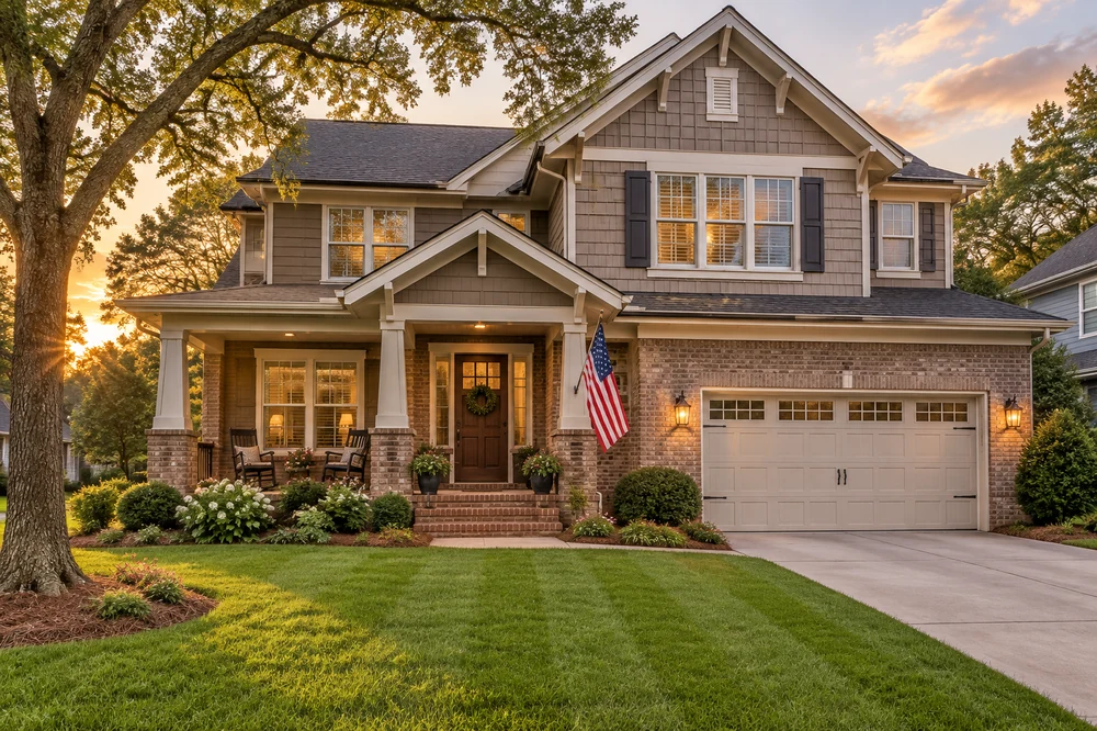 Craftsman home in Charlotte at golden hour